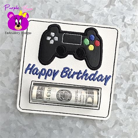 Birthday Play Controller, Money Pocket | Purple Bear Embroidery Designs