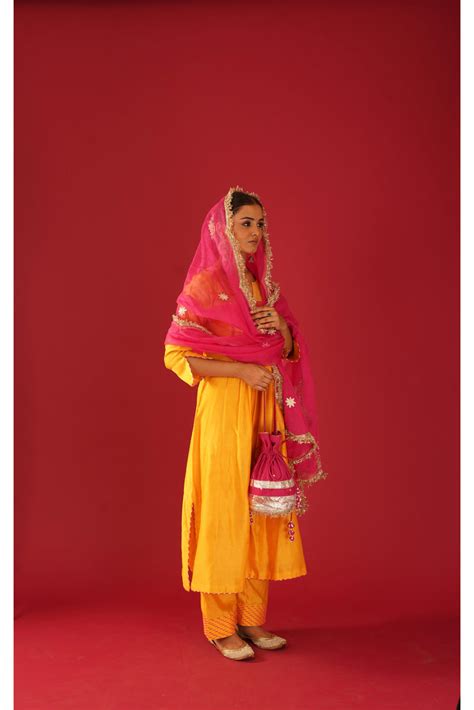 Ziah Yellow Pintuck Kurta With Palazzo And Dupatta – Shrutkirti