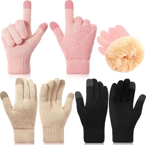 Jeere 3 Pairs Winter Gloves Women Touchscreen Gloves Elastic Knit ...