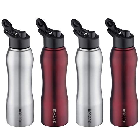Borosil Grip N Sip Stainless Steel Fridge Bottle – 1L, Set of 4 (Silver ...