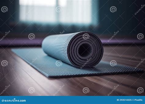 Rolled Yoga Pilates Rubber Mat Inside Gym Studio on Wooden Floor AI ...