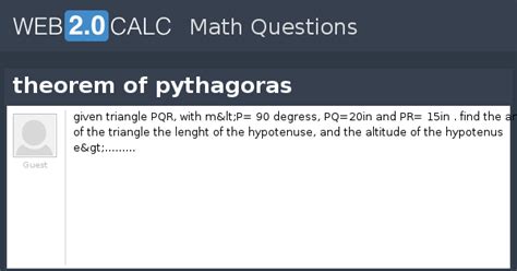 View question - theorem of pythagoras