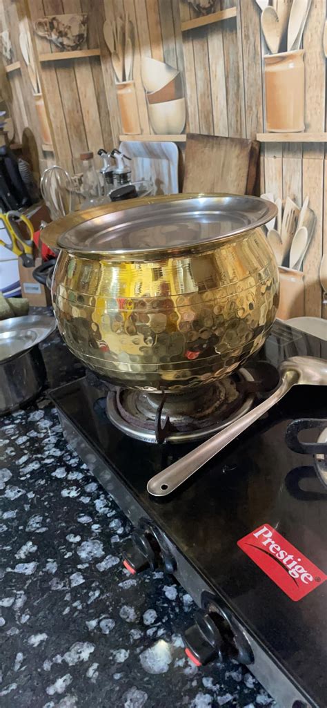 Buy HOKOYA Brass Handi for Cooking Food (Handi+Lid) 5 Litre Water ...