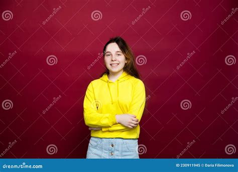 Portrait of Russian Teenage Girl on Red Stock Image - Image of face ...