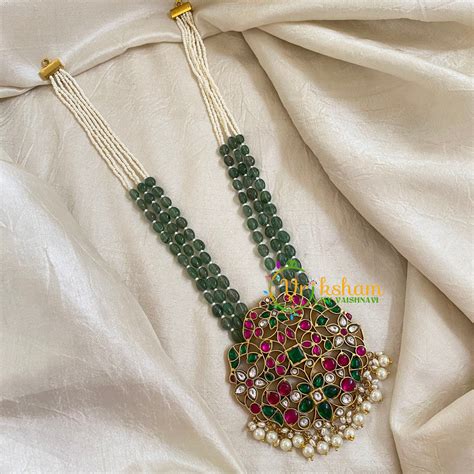 Bead Jadau Kundan Pendant Mala-J1659 – vrikshamindia
