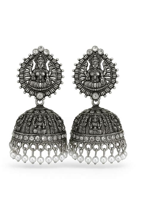New Arrival|Lakshmi Motif Black metal temple Jimmikki/Jhumka – GOSUAS