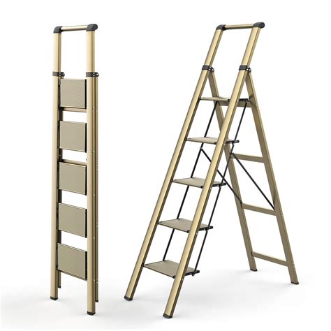 5 Step Ladder, Folding Ladder with Anti-Slip Wide Pedal, Portable ...
