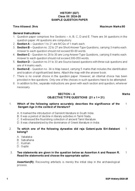 History-SQP - gre - HISTORY (027) Class XII: 2024- 25 SAMPLE QUESTION ...