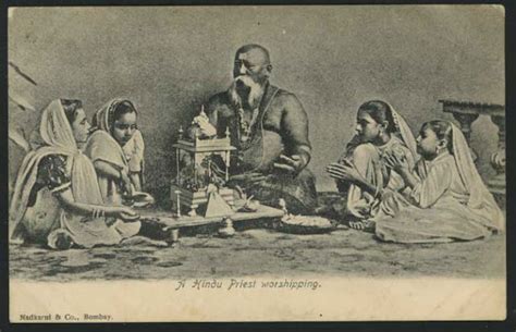A Hindu Priest Worshipping God with Girls - Old Indian Photos