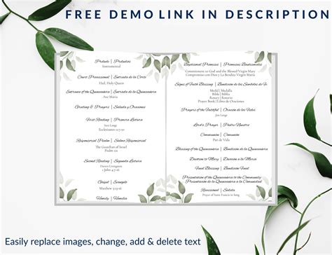 Quinceañera Program Template Catholic Mass Service in Spanish English ...
