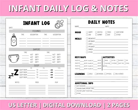 Infant Daily Log Printable, Baby Daily Log and Notes, Infant Daily Report, Daycare Tracker Forms ...
