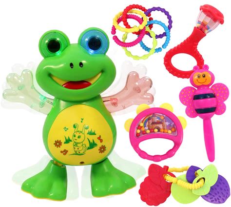 Toyshine Combo Pack of 2 | Musical and Dancing Frog and 5 PCS Rattle ...