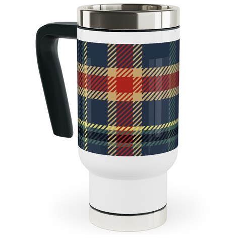 Navy Blue and Pine Plaid Travel Mug with Handle | Shutterfly