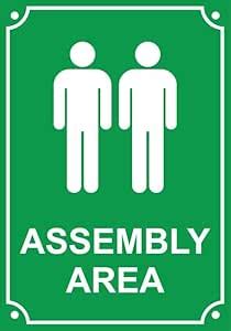 Assembly Area sign board, Foam board fixed with PVC waterproof sticker ...