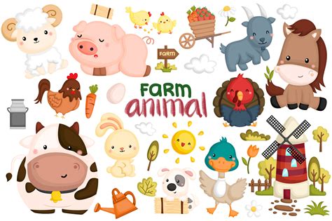 Farm Animals Clipart - Cute Animal Clip Art – Inkleystudio