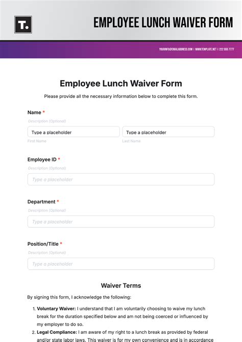 Free Employee Lunch Waiver Form Template to Edit Online