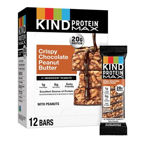 KIND Protein MAX Crispy Chocolate Peanut Butter Snack Bars, 12 Count ...