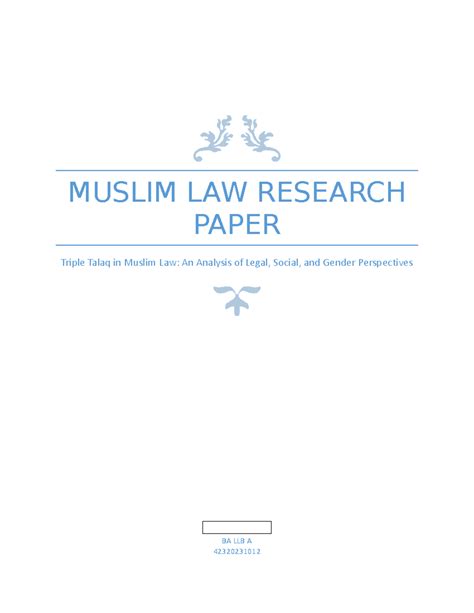 MUslim law Research paper - MUSLIM LAW RESEARCH PAPER Triple Talaq in ...