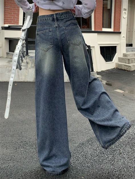 High Waist Vintage Dark Wash Destroy Wide Leg Jeans | Savana | Bestsellers