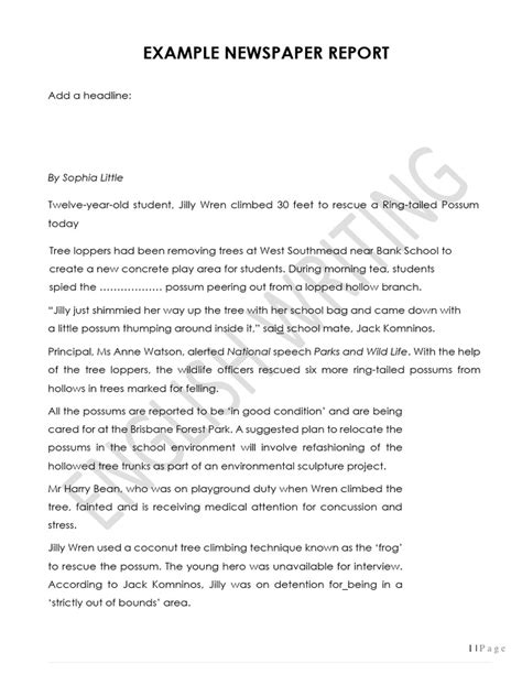 Image result for Newspaper Report Example