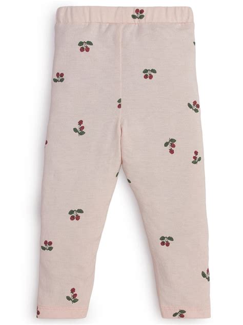 "Girls' Light Pink Cotton Leggings – Cherry Print Design" – Juscubs