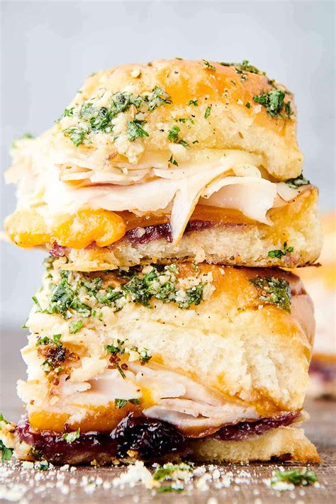 Turkey Sliders - Baked Turkey Sandwiches with Cheese and Jam