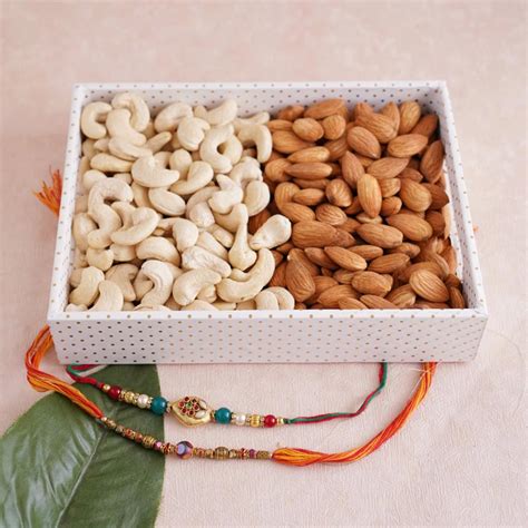 Send Set of 2 Rakhi with Dry Fruits Tray Online | Rakhibazaar.com