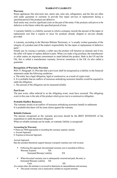 Warranty Liability - useful - WARRANTY LIABILITY Warranty Home ...