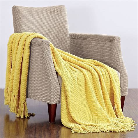 Home Soft Things Yellow Throw Blanket Knitted Tweed Throw 50'' x 60 ...