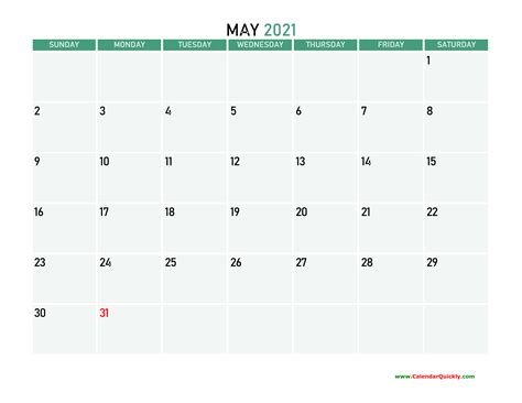 May 2021 Printable Calendar | Calendar Quickly