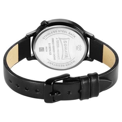 Sonata Unveil Quartz Analog Black Dial Leather Strap Watch for Women
