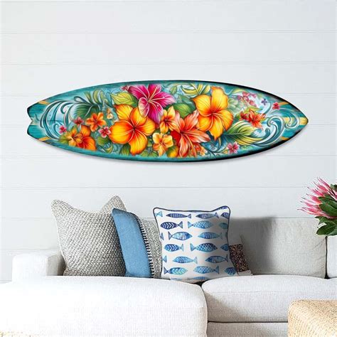 Hawaiian Flower Surfboard Wall Art - Handcrafted From Wood - Unique ...