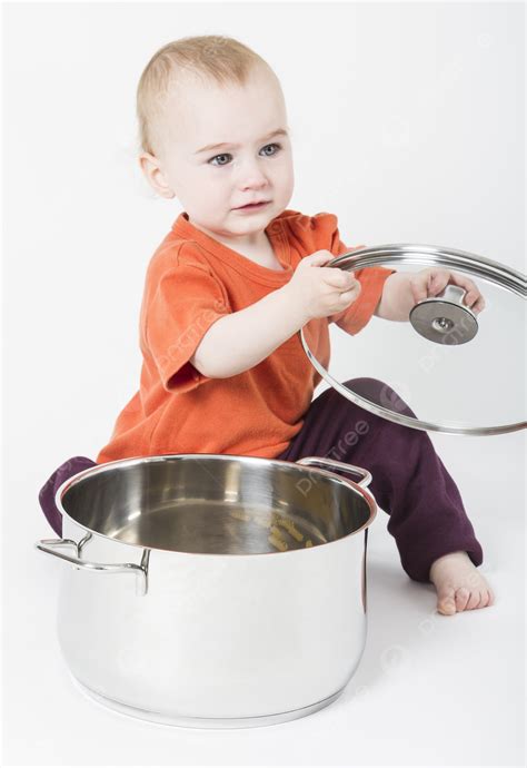 Baby With Big Cooking Pot Cooking Pot Child Lid Photo Background And ...