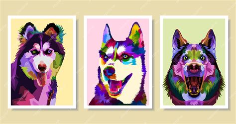 Premium Vector | Set of colorful husky dog on pop art style.