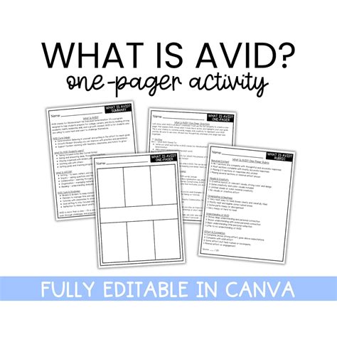 Editable AVID One-pager Activity | What is AVID Worksheet | Back to School Student Template PDF ...