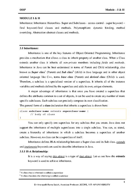 Module 1 n 2 Notes - Java basics - 1 MODULE I & II Inheritance ...