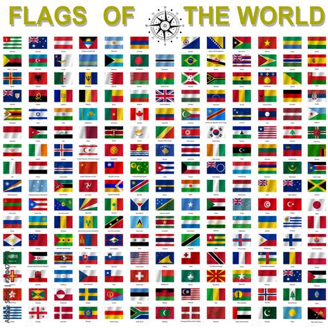 Set of Flags of world sovereign states signed by the countries names ...