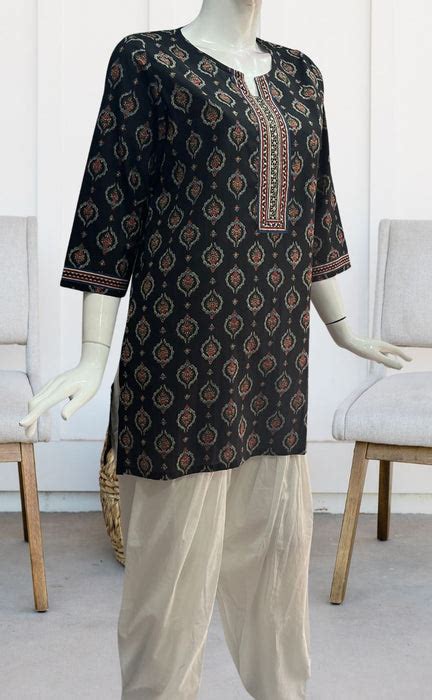 Black Garden Jaipuri Cotton Short Kurti. Pure Versatile Cotton. | Laces ...