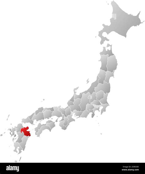 Map of Japan with the provinces, filled with a linear gradient, Oita is highlighted Stock Vector ...