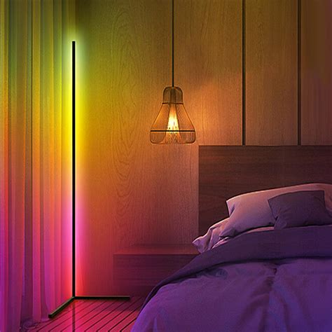 IOHFOI Corner Floor Lamp - RGB Ambient Light - 61" Dimmable Bluetooth ...