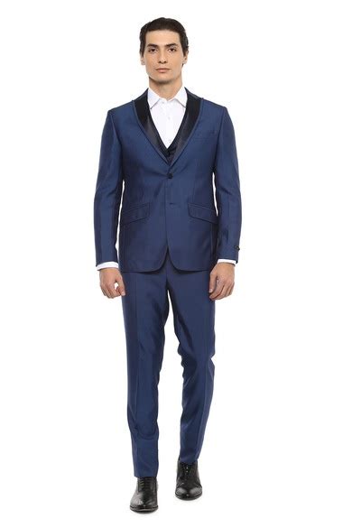 Buy Men Blue Solid Formal Three Piece Suit Online - 239060 | Peter England