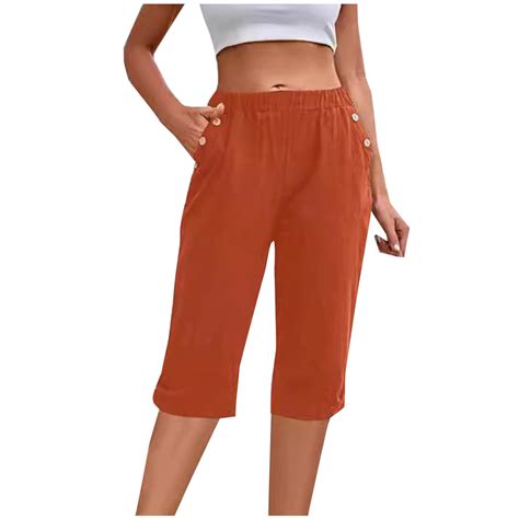 Red Womens Shorts Pants Shorts for Women Faux Gauze Linen Lounge Capri ...