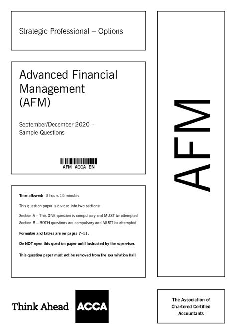 Advanced Financial Management (AFM) 2020 Sample Exam Questions - Studocu