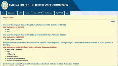 Andhra Pradesh PSC Group I Services Screening Test Final Key & Result ...