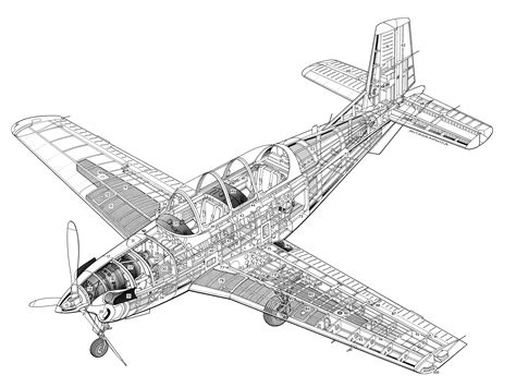 Beechcraft T-34 Mentor Cutaway Drawing in High quality