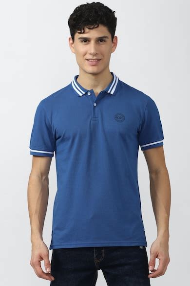 Buy Men Blue Solid Polo Neck Collar T-shirt Online - 749544 | Peter England