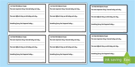 Exit Tickets with Reflective Questions (teacher made)