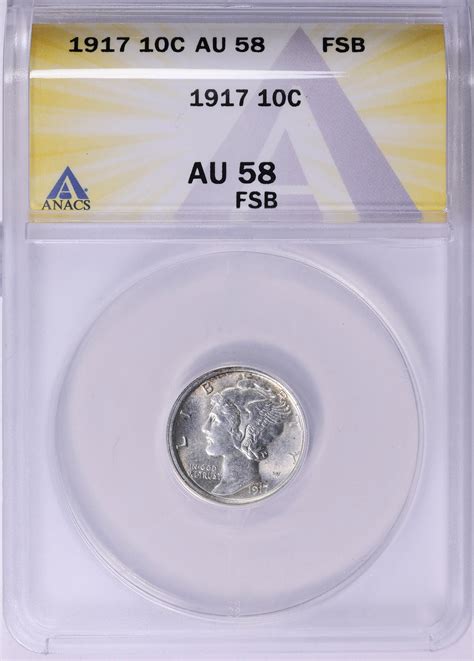 1917 Mercury Dime ANACS AU-58 FB (Item 1881933) | GreatCollections Coin ...