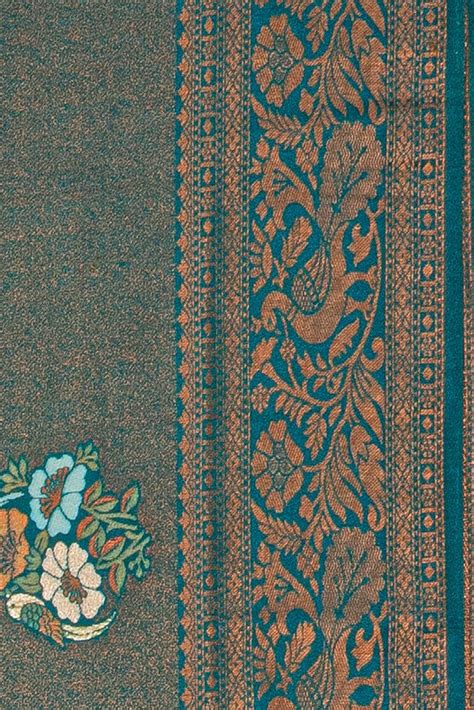 Forest Green Soft Silk Saree with Copper Zariwork – Hastakala