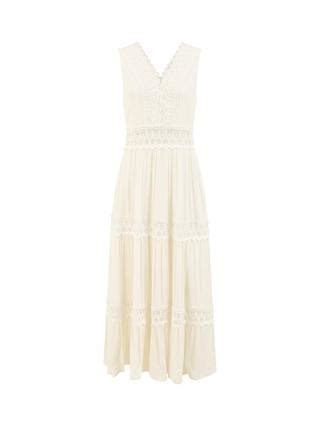 Yumi Lace Trim Cotton Maxi Sundress, White